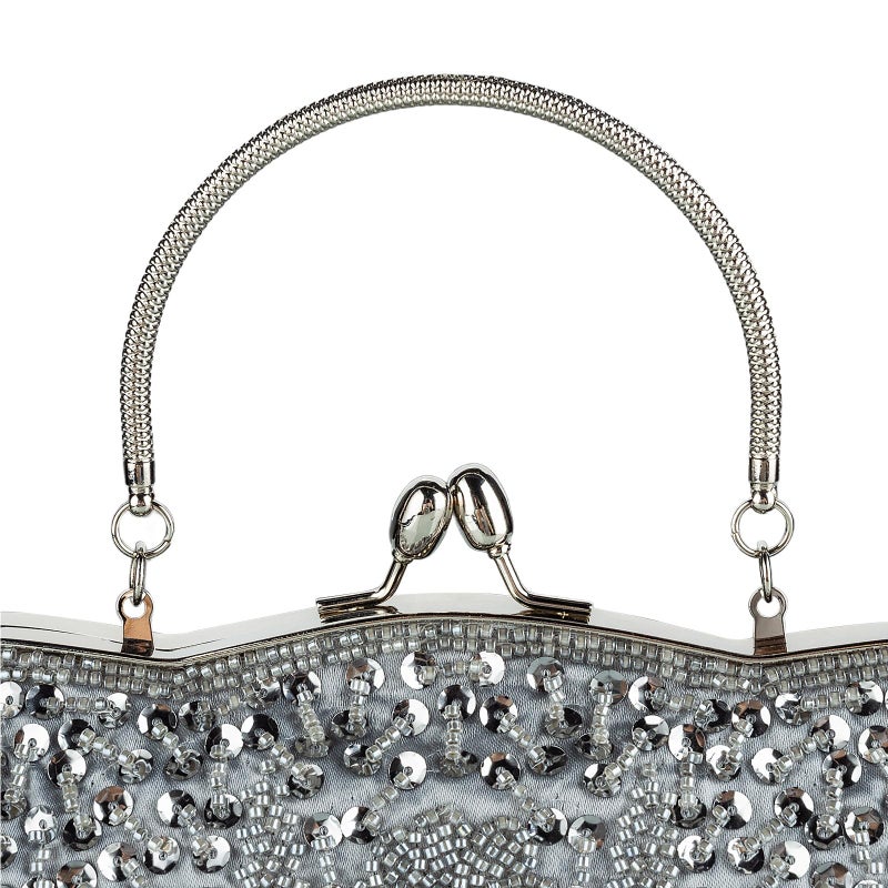 VISTATROY Floral Designer Evening Bag Beaded Sequin Design Vintage Kissing Lock Satin Clutch Purse Bag Wedding Party Clutch - Image 5